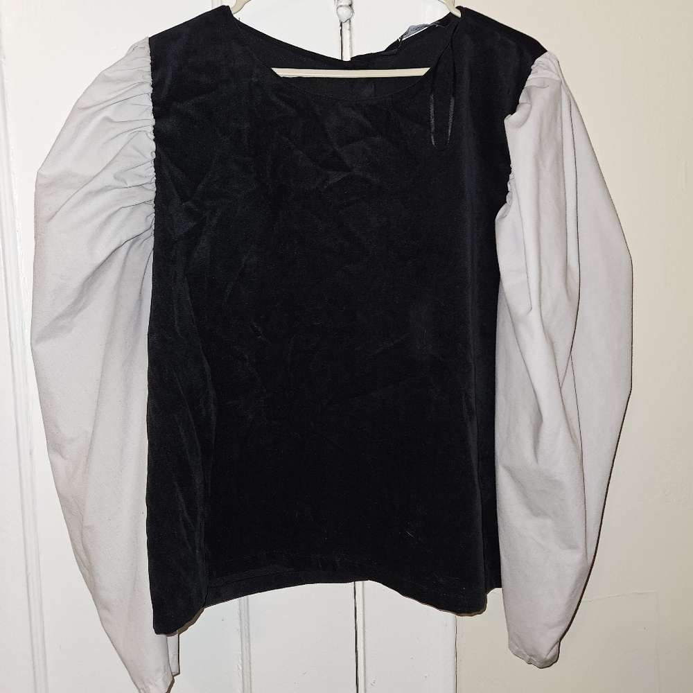 Leg of Mutton Black Corduroy Back Button Blouse